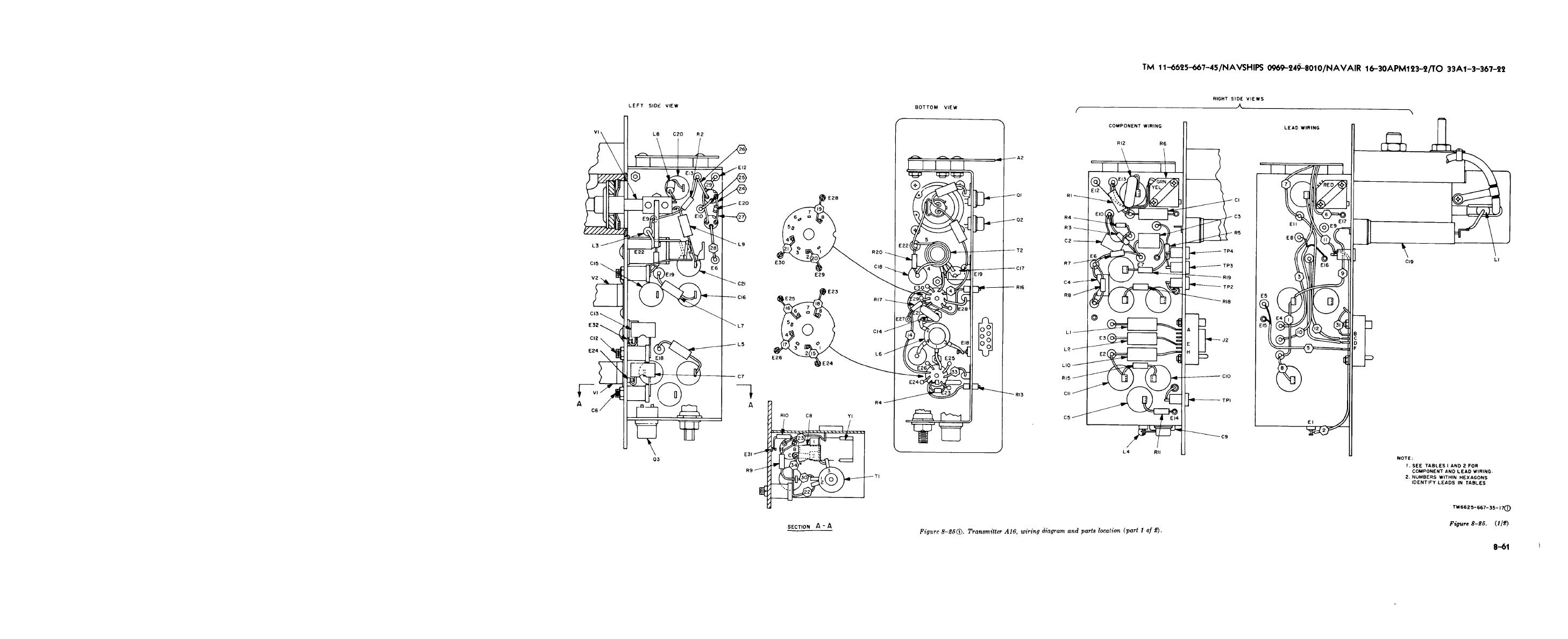 FIGURE 8-25. TRANSMITTER A16, WIRING DIAGRAM AND PARTS LOCATION ( PART
